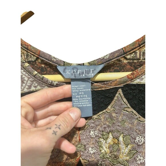 Koret Womens Blouse Size Petite Small 90s Y2K Orange All Over Print 3/4th Sleeve - Picture 3 of 4